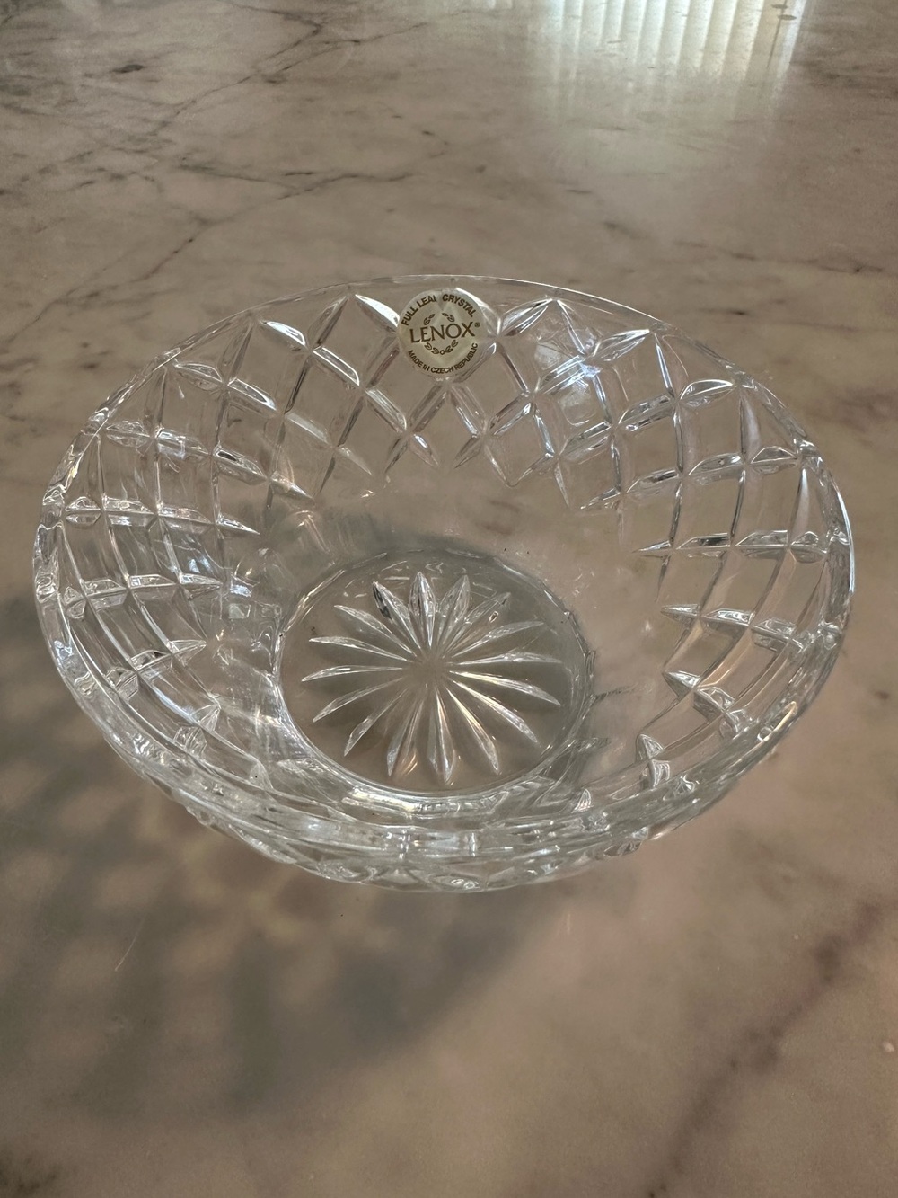 Lenox Clear Crystal Cut Glass Serving Bowl 3.5” across 2.5” talL LIKE NEW!